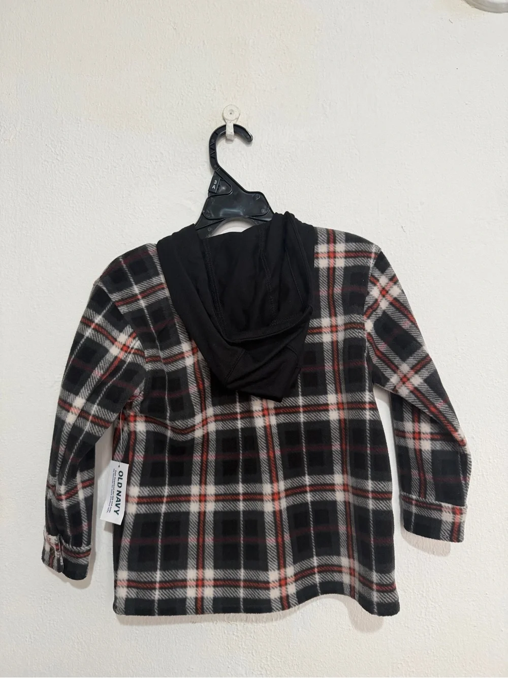Old Navy Black White Fleece Plaid Button-Front Hooded Shirt